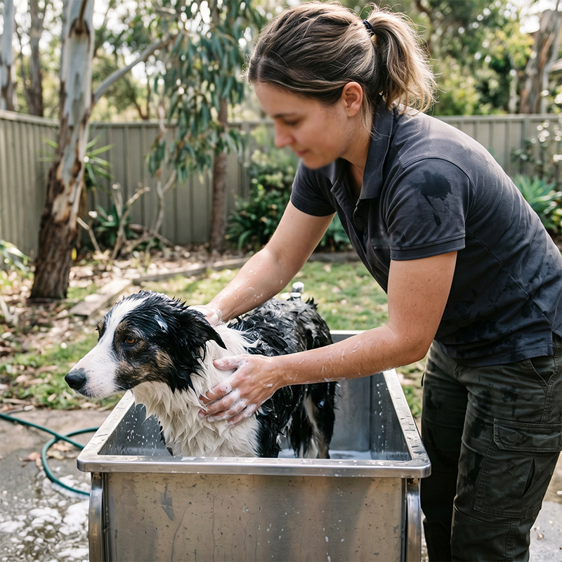 Dog washing service business in action